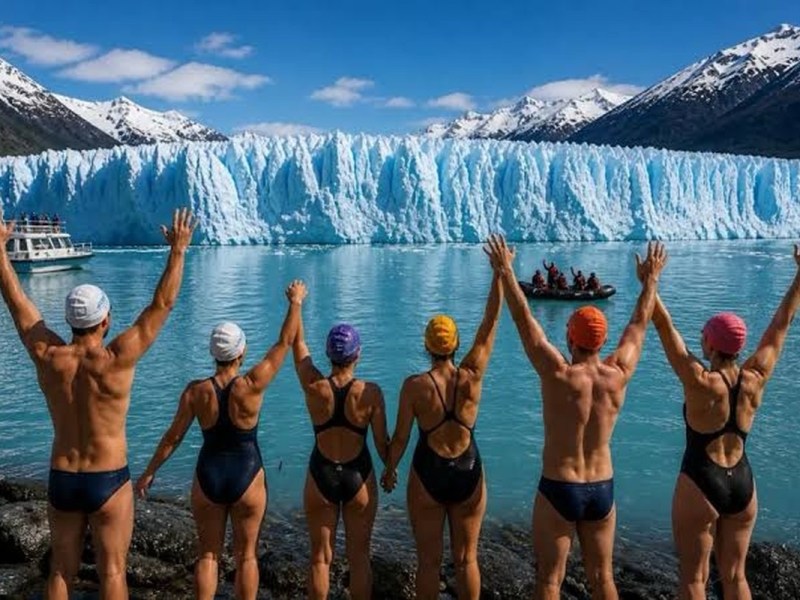 Comenzó el Mundial de Natación de Aguas Frías 2026 en El Calafate: nadadores de distintos países compiten frente al Glaciar Perito&nbsp;Moreno