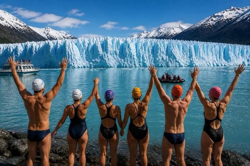Comenzó el Mundial de Natación de Aguas Frías 2026 en El Calafate: nadadores de distintos países compiten frente al Glaciar Perito&nbsp;Moreno
